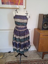 Tara Starlet dress lined brown with blue/green flowers size 8 strappy vintage