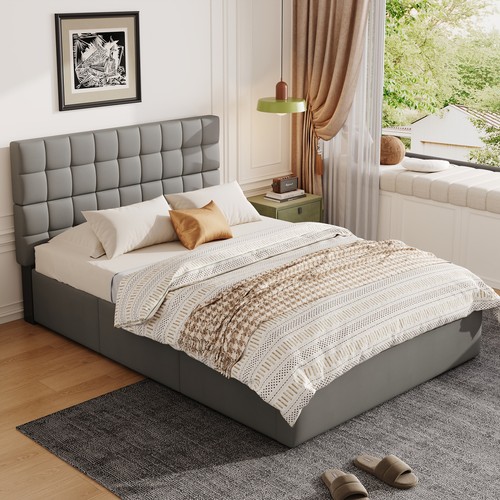 Double upholstered bed - upholstered, 4ft6