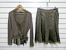 Nougat London Brown/Green 3 Piece Skirt Set Size 2(14) Tops Size 3 (12-14) (Fra)