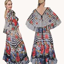 True Rare Vintage Vtg Gina Fratini 1970s 70s Caped Floral Floaty Maxi Dress S