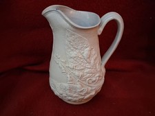 Pale Blue Relief Moulded Jug Foxglove Flowers & Leaves 16cm Antique Victorian