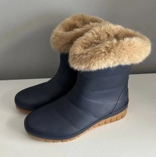 Joules Women's Navy Chilton Short Faux Fur Trim Wellington Boots UK 5. Used 