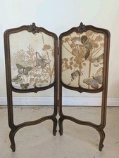 ELEGANT ANTIQUE FRENCH LOUIS XV  STYLE BI-FOLD SCREEN - EMBROIDERED BUTTERFLIES