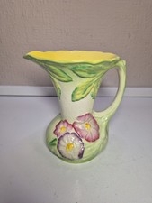 Vintage Art Deco James Kent Pottery Poppy Pattern Large Jug / Pitcher Yellow "7"