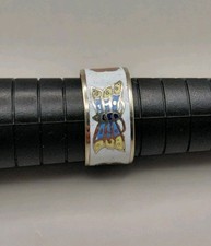 Vintage Cloisonne Butterfly & Flower Siam Silver Ring - Size N