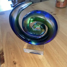 Koru Art Glass Sculpture – Green Blue – Smashing Art Glass – 19cm Tall appox 