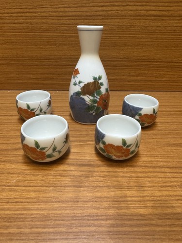 Floral sake set piece carafe - set, 5-piece