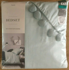 Next Teal Pom Pom Edge Bed Set - King Duvet Cover 2 Pillowcases RRP £45
