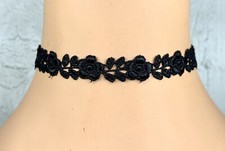 Handmade Black Guipure Lace Flower Rose Choker Necklace Gothic Victorian UK