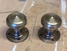 RECLAIMED SOLID BRASS REEDED DOOR KNOBS PAIR