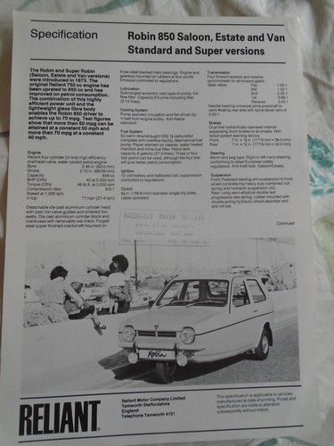 Reliant robin 850 - robin, saloon