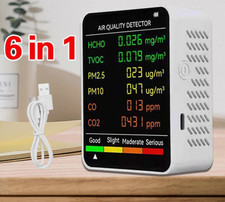 6 in 1 Air Quality Monitor Home Office CO2 Meter CO HCHO TVOC PM2.5/10 Detector