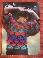 WOMENS MOHAIR COLOUR BLOCK SLASH NECK JUMPER 32”-40” VTG KNITTING PATTERN 3817