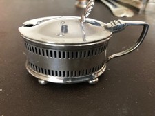 Silver Plate mustard pot complete with blue cobalt liner
