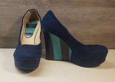 Navy Blue + Aqua Suede Wedge