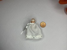 1:12 Scale Porcelain Baby Doll in White Swaddling Blanket – Dollhouse Miniature