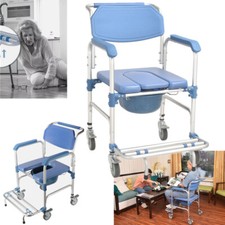 Wheeled Mobile Toilet Commode, Shower Chair Wheelchair Footrests