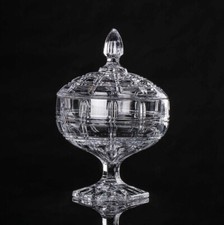 Footed Glass Candy Jar with Lid Vintage Crystal-Cut Candy Dish Food Serving Jar