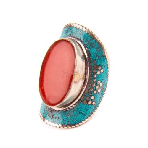 Tibetan ring red coral - tibetan, ring,