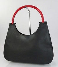 Auth GUCCI Black Leather Red