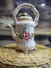 Vintage Capodimonte Beautiful Porcelain Tea Pot Floral Design, Made In Italy 9" 