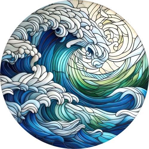 Stained glass ocean waves - ocean, wall