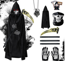 Mens Halloween Black Grim Reaper Costume 5 PCS with accessories