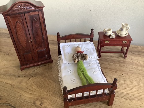 Dolls house bed - &, wardrobe