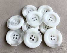 10 Large Off White & Opaque Coat Buttons, 27mm, 2 Hole, Rim, Reversible, Set #1