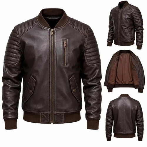 Men genuine leather bomber - genuine,