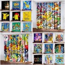 Kids 3D Pokemon Pikachu Curtains Thick Blackout Thermal Ring Top Eyelet Gift UK