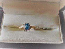9ct Blue Topaz  And Diamond  White Gold Ring size L