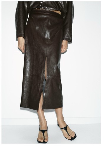 Leather effect midi skirt zara - midi,
