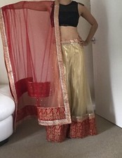 Beige lehenga skirt And Red Dupatta Only. NO BLOUSE!! **FINAL SALE OFFER £35*