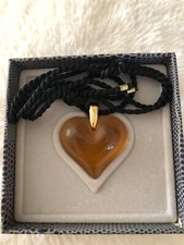 Vintage Amber Lalique Glass Heart Pendant Necklace