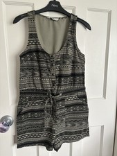 Miss Selfridge Denim ladies summer playsuit Khaki Green Black Pattern UK 8