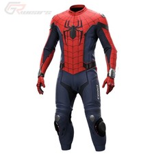 SpiderMan Leather Motorcycle racing Suit  red & blue full body biker riding gear