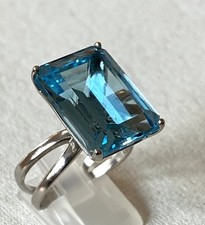 925 Sterling Silver Swiss Blue Topaz Split Shank Statement Ring Signed Size V
