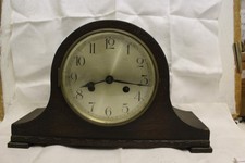 Vintage wooden mantle clock 36x22cm high x 12cm - 16cm diameter face