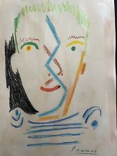 PICASSO Pablo Original Art Boy Face Signed Abstract Young Man Drawing Naive A83