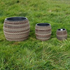 Mica Plant Pot - Dark Brown Rattan Cane Effect Planters - Contemporary Design