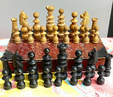 ANTIQUE/VINTAGE TURNED BOXWOOD CLASSIC STAUNTON PATTERN CHESS SET KING 8 CM