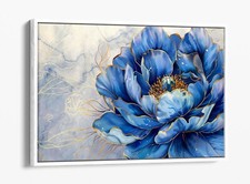 BLUE PEONY FLOWER WITH GLITTERY EDGES BEDROOM FLOAT EFFECT CANVAS ART PRINT