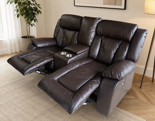 Brown leather seater - brown,