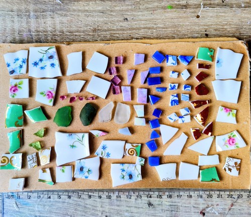 Broken china pieces mosaic