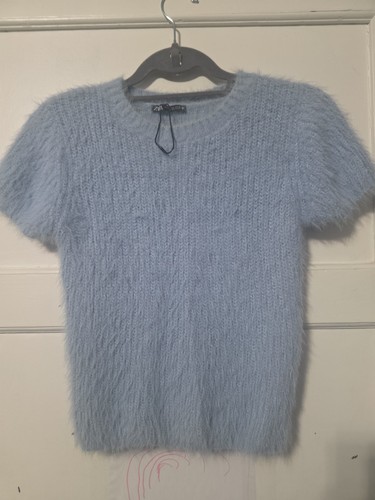 Zara light blue fluffy knitted - zara,