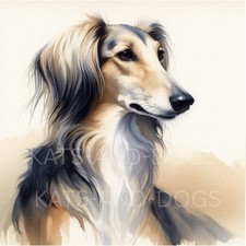 Saluki dog pet watercolour art - saluki,