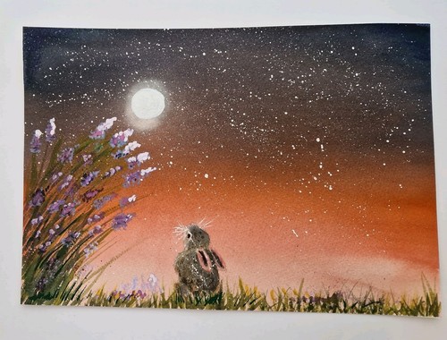 Watercolour floral moonlight - watercolour,