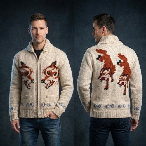 Fox knit cardigan sweater zip - knit,