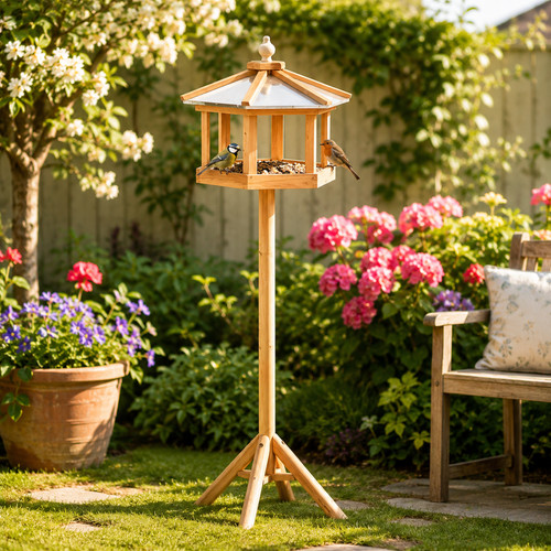 Wooden bird feeding station - feeding,
